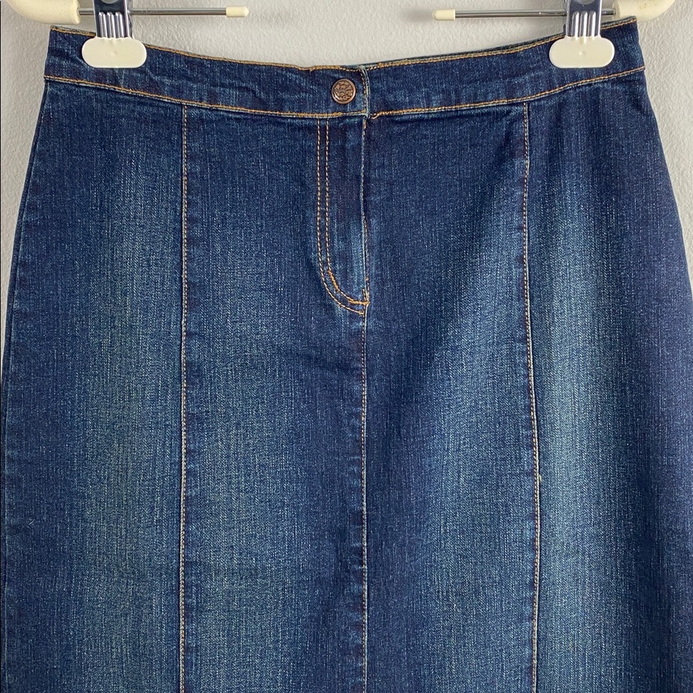 Windsor Stretch Denim Skirt | Back Slit | Dark Blue Wash - Picture 3 of 15